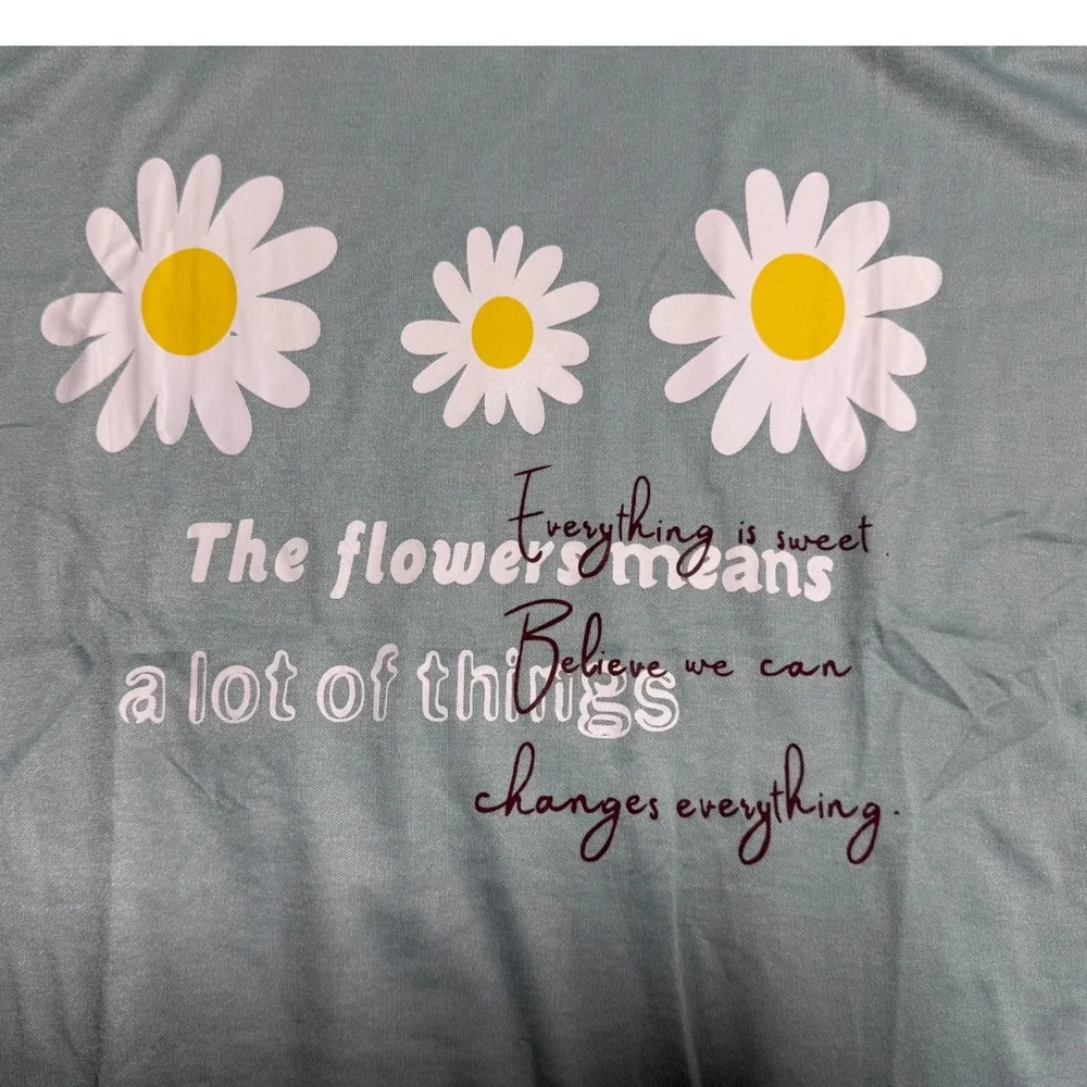 Women's Large Seafoam Green Daisy Floral Pajama Lounge Set NWT Cozy Sleepwear